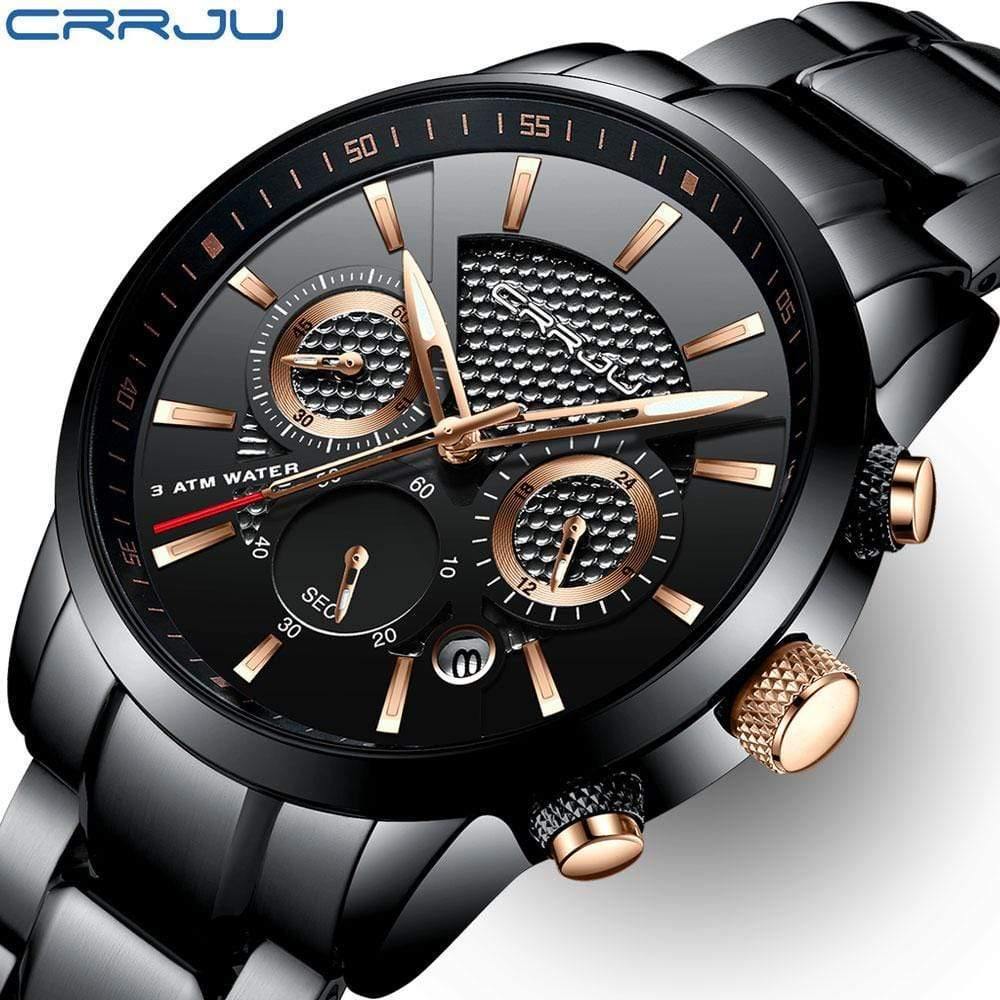 Planet Gates black golden Men Watch 30m Waterproof Mens Watches Top Brand Luxury Steel Watch Chronograph Male Clock Saat relojes hombre