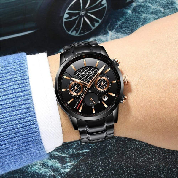 Planet Gates black golden Men Watch 30m Waterproof Mens Watches Top Brand Luxury Steel Watch Chronograph Male Clock Saat relojes hombre
