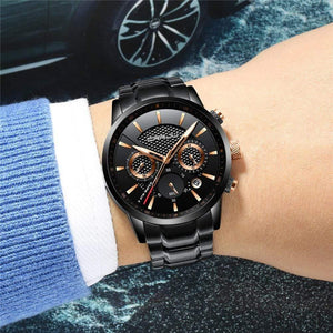 Planet Gates black golden Men Watch 30m Waterproof Mens Watches Top Brand Luxury Steel Watch Chronograph Male Clock Saat relojes hombre
