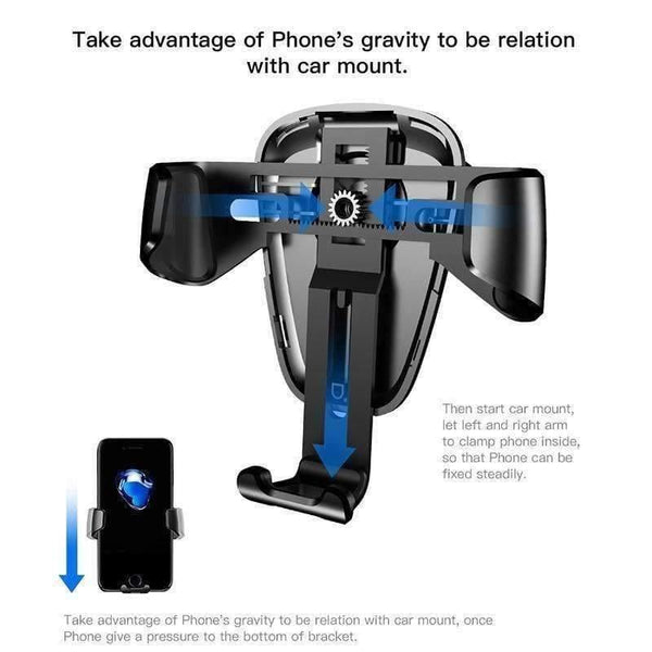 Planet Gates Black Gravity Car Holder For iPhone Samsung Cell Mobile Phone Holder 360 Degree GPS Air Vent Mount Clip Car Phone Holder Stand