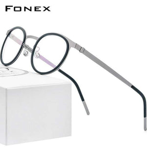 Planet Gates Black Gray Acetate Titanium Alloy Eyeglasses Frame Men Women Round Prescription Myopia Optical Glasses Korean Screwless Eyewear 98625