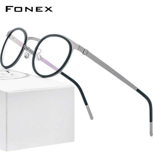 Planet Gates Black Gray Acetate Titanium Alloy Eyeglasses Frame Men Women Round Prescription Myopia Optical Glasses Korean Screwless Eyewear 98625