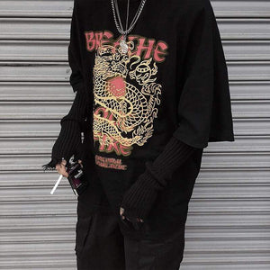 Planet Gates Black Gray Beige Tattered Punk Unisex Fingerless Cuff Knit Gloves Women Men Elbow Length Mittens Broken Cool Stretch Arm Warmer