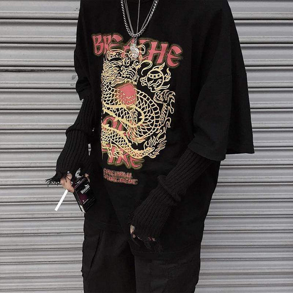 Planet Gates Black Gray Beige Tattered Punk Unisex Fingerless Cuff Knit Gloves Women Men Elbow Length Mittens Broken Cool Stretch Arm Warmer