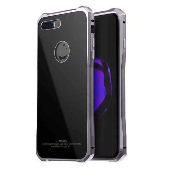 Planet Gates black gray / for iphone 7 iPhone 7 Case  Luxury Aluminum Metal Frame + Tempered Backplane Back Cover For iPhone 7plus Phone Case JS0021