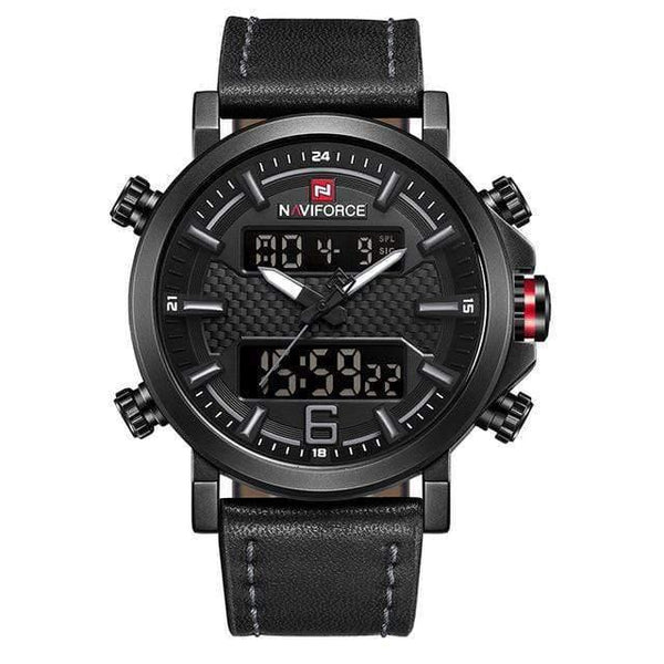 Planet Gates Black Gray Men's Fashion Sport Watch Men Leather Waterproof Quartz Watches Male Date LED Analog Clock Relogio Masculino