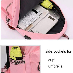 Planet Gates black gray Winmax Luminous USB Badge Women Backpack Fashion Letters Print School Bag Girls Teenager Chain Backpack Bolsa Mochilas Sac A Dos