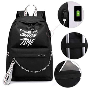 Planet Gates black gray Winmax Luminous USB Badge Women Backpack Fashion Letters Print School Bag Girls Teenager Chain Backpack Bolsa Mochilas Sac A Dos