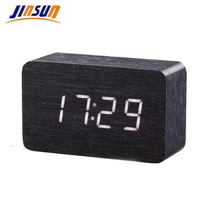 Planet Gates Black-Green JINSUN Wood Bamboo LED Alarm Clock Reloj Despertador Modern Temperature Desk Clock LED Electronic Desktop Digital Table Clock