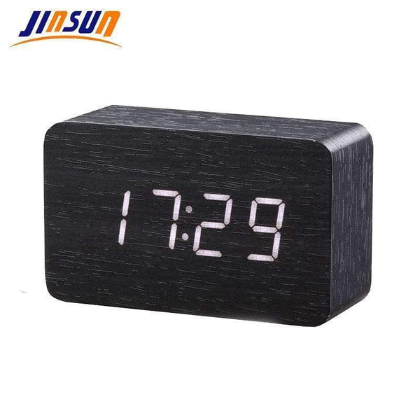 Planet Gates Black-Green JINSUN Wood Bamboo LED Alarm Clock Reloj Despertador Modern Temperature Desk Clock LED Electronic Desktop Digital Table Clock