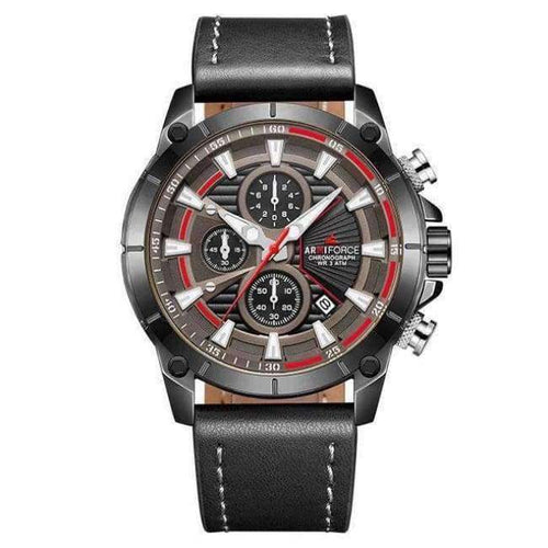 Planet Gates Black Grey 2018 ARMIFORCE New Fashion Brand Men Watch Quartz Genuine Leather Band Watches Male Army Sport Military Chronograph Analog Clock