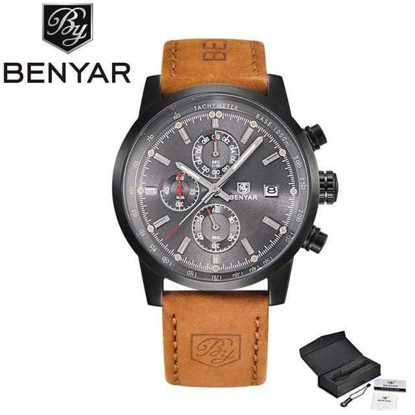 Planet Gates black grey Men Watch Top Brand Luxury Male Leather Waterproof Chronograph Quartz Military Wrist Watch Men Clock saat