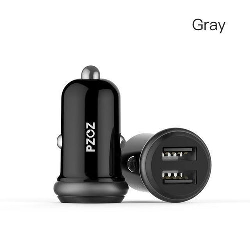 Planet Gates Black Grey PZOZ Mini USB Car Charger Dual USB 3.1A Charging Mobile Phone Tablet GPS Universal Fast charging Car-Charger Adapter Accessories