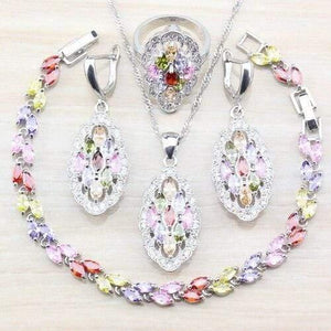 Planet Gates Black Gun Plated / 7 925 Silver Sets With Natural Stones Blue CZ Earrings/Pendant And Necklace/Bracelet/Ring For Women Costume