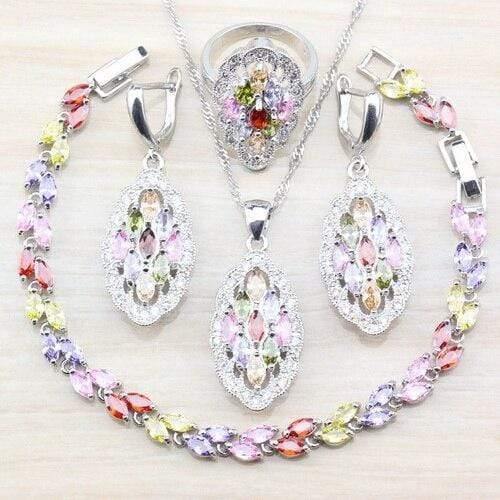 Planet Gates Black Gun Plated / 7 925 Silver Sets With Natural Stones Blue CZ Earrings/Pendant And Necklace/Bracelet/Ring For Women Costume