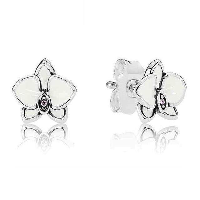 Planet Gates Clusters  White Orchid 925 Sterling Silver Earrings Studs For Women Wedding Party Gift DIY Europe Jewelry