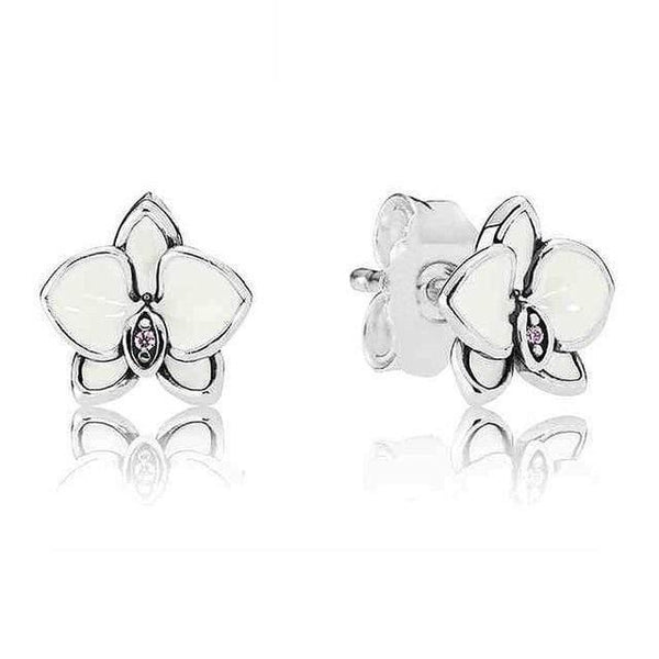 Planet Gates Black Gun Plated Clusters  White Orchid 925 Sterling Silver Earrings Studs For Women Wedding Party Gift DIY Europe Jewelry