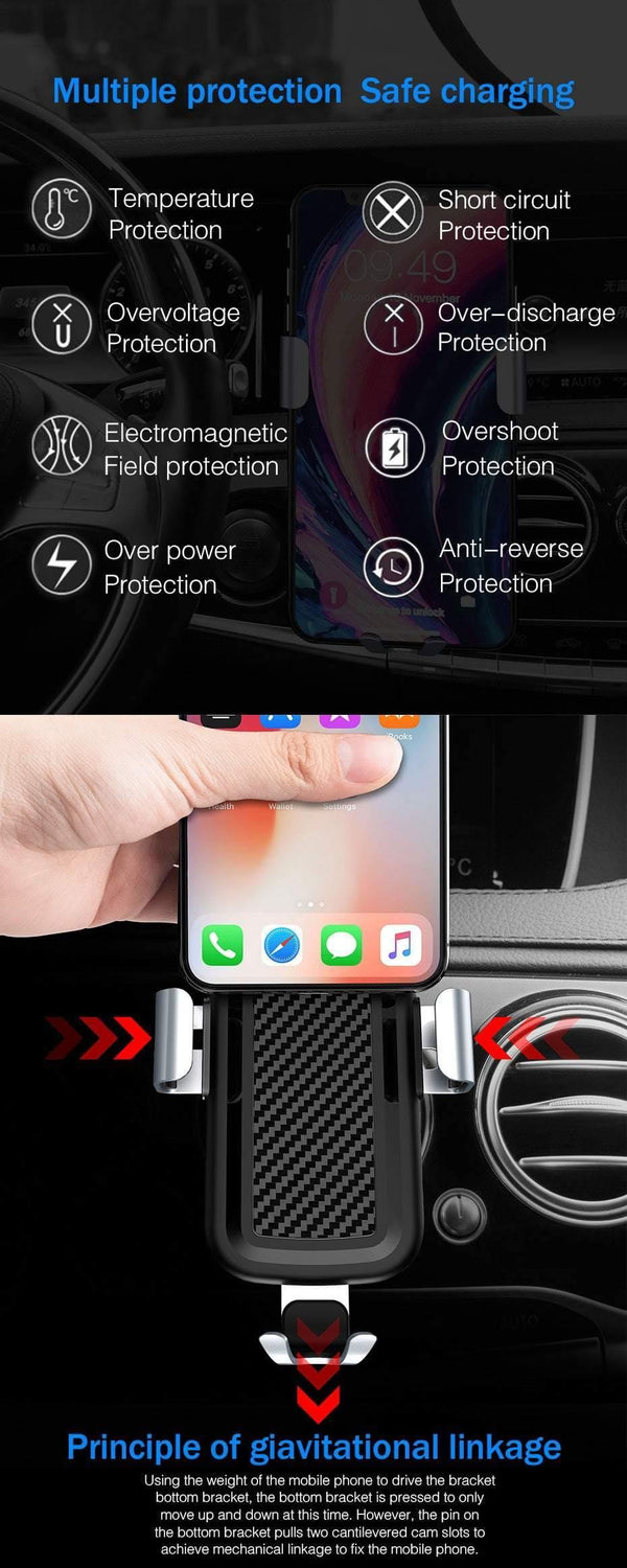 Planet Gates Black H&A Qi Wireless Charger Car Holder For iPhone X 10 For Samsung S8 S9 Fast Car Mount Wireless Charging Phone Holder Stand Charger