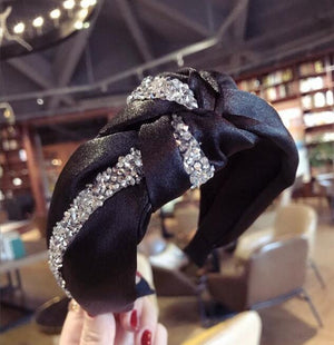 Rhinestone Hairband Women Solid Wide Side Headband Middle Knot Turban Girls Autumn Winter Hair Accessories Headwear