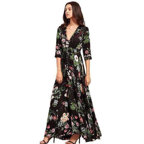 Planet Gates Black Half / S Brand Long Maxi Dress Print Plus Size Sexy Casual Summer Beach Clothes Women Vestidos Render Elegant Robe Boho Party Club Dress