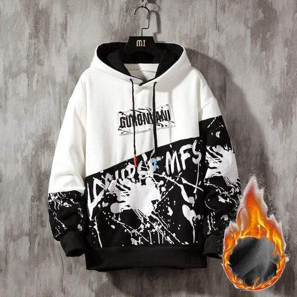 Planet Gates Black Hoodie Men / Asian-5XL Oversized Mens Hoodies Men  Winter Patchwork Sweatshirt Hip Hop Japanese Streetwear Harajuku White Hoodie Men