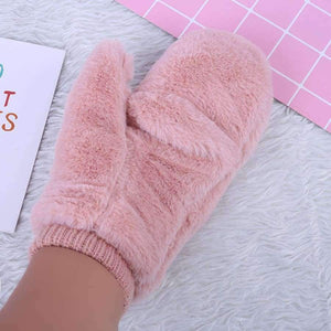 Planet Gates Black Hot Sell Winter Thickened Whole Covered Finger Mittens for Women Plush Gloves Fluffy Rabbit Dual-layer Hang on Neck Type Mittens