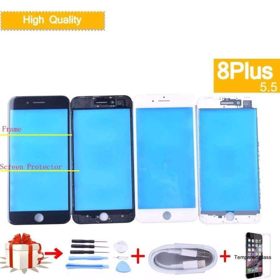 Planet Gates Black iPhone 8 Plus 8Plus Front LCD Touch Screen Digitizer GLASS Lens panel with frame bezel for iphone 8 plus External LCD glass