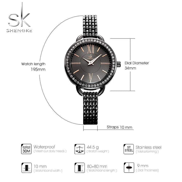 Planet Gates black Jewelry Gifts For Women's Luxury Black Steel Quartz Watch Brand Women Watches Fashion Ladies Clock Relogio Feminino