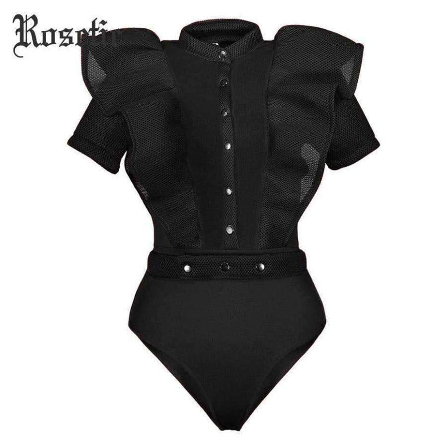 Planet Gates Black Jumpsuits For Women 2018 Gothic Combinaison Femme Sexy Body Women One Piece Mesh Bodysuit Womens Clothing Romper