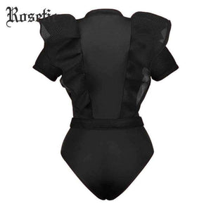 Planet Gates Black Jumpsuits For Women 2018 Gothic Combinaison Femme Sexy Body Women One Piece Mesh Bodysuit Womens Clothing Romper