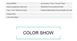 Planet Gates Black Key 180cm Bike Lock 1.8m 1.4m Bicycle Cable Lock Anti-theft Lock with 3 Keys Cycling Steel Wire Security MTB Road Bicycle Locks