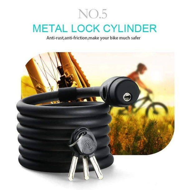 Planet Gates Black Key 180cm Bike Lock 1.8m 1.4m Bicycle Cable Lock Anti-theft Lock with 3 Keys Cycling Steel Wire Security MTB Road Bicycle Locks