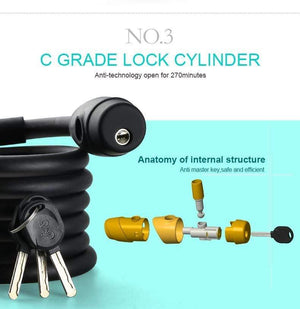 Planet Gates Black Key 180cm Bike Lock 1.8m 1.4m Bicycle Cable Lock Anti-theft Lock with 3 Keys Cycling Steel Wire Security MTB Road Bicycle Locks