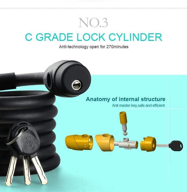 Planet Gates Black Key 180cm Bike Lock 1.8m 1.4m Bicycle Cable Lock Anti-theft Lock with 3 Keys Cycling Steel Wire Security MTB Road Bicycle Locks