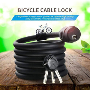 Planet Gates Black Key 180cm Bike Lock 1.8m 1.4m Bicycle Cable Lock Anti-theft Lock with 3 Keys Cycling Steel Wire Security MTB Road Bicycle Locks