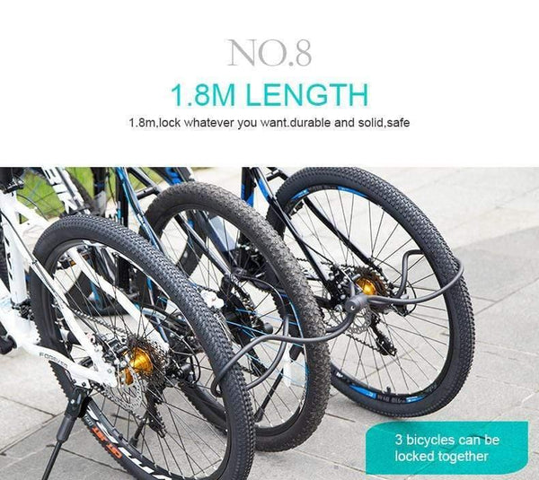 Planet Gates Black Key 180cm Bike Lock 1.8m 1.4m Bicycle Cable Lock Anti-theft Lock with 3 Keys Cycling Steel Wire Security MTB Road Bicycle Locks