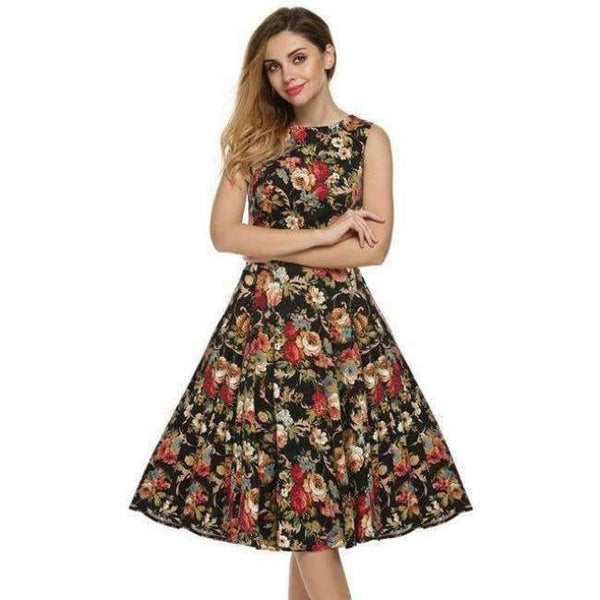 Planet Gates Sort Khaki / L ACEVOG Damekjole Retro Vintage 1950'er 60'er Rockabilly Blomster Swing Sommerkjoler Elegant Sløjfeknude Tunika Vestidos Morgenkåbe Oversize