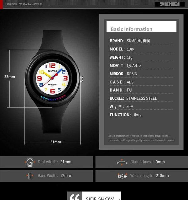 Planet Gates Black Kids Watch Colorful Quartz Wristwatch 50M Waterproof Alarm Clock Boys Girls Children Watches Reloj Mujer