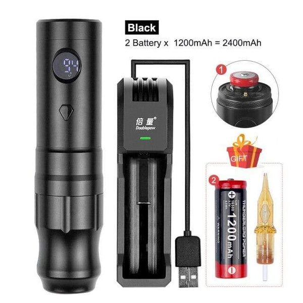 Planet Gates Black Kit 1 Wireless Tattoo Machine Pen Rotary Tattoo Eyebrow Machine for Body Art Wireless Tattoo Pen Professional Coreless Motor