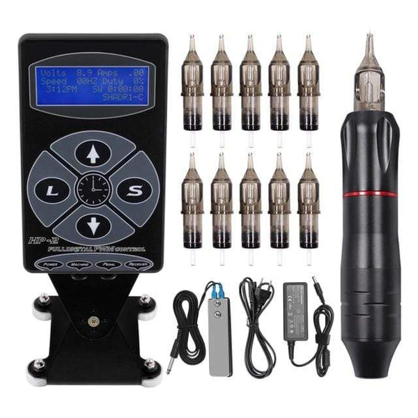 Planet Gates black kit 2 Professional Tattoo Machine Kit TP-5 Power Supply Tattoo Rotary Gun Digital Dual LCD Display Cartridges For Tattoo Artist Gift