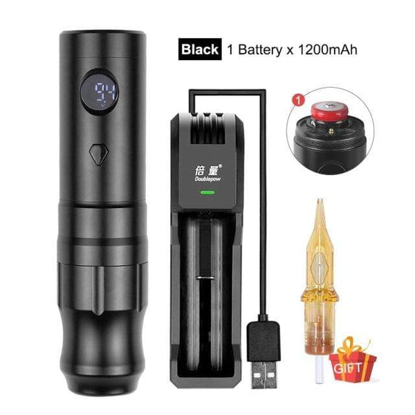 Planet Gates Black Kit 2 Wireless Tattoo Machine Pen Rotary Tattoo Eyebrow Machine for Body Art Wireless Tattoo Pen Professional Coreless Motor