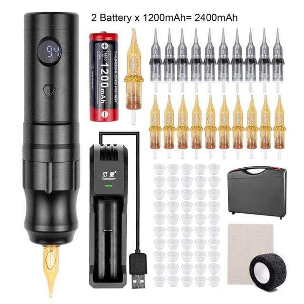 Planet Gates Black Kit 3 Wireless Tattoo Machine Pen Rotary Tattoo Eyebrow Machine for Body Art Wireless Tattoo Pen Professional Coreless Motor