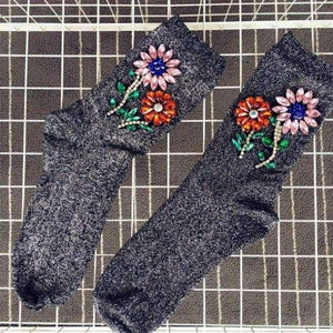 Planet Gates Black Knee Socks A Limited Edition Of High-end Runway Looks Manual Nail Bead Onion Hosiery For Pearl Heaps Of Individual Vogue