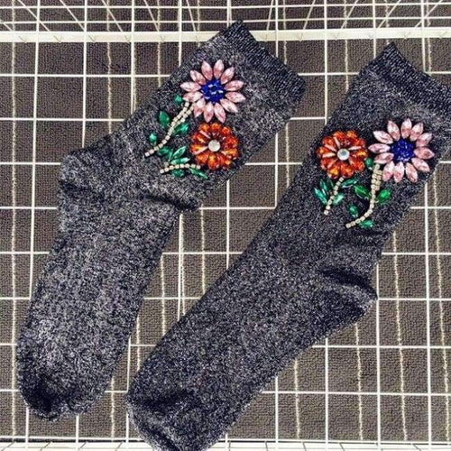 Planet Gates Black Knee Socks A Limited Edition Of High-end Runway Looks Manual Nail Bead Onion Hosiery For Pearl Heaps Of Individual Vogue