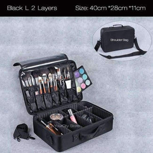 Planet Gates Black L 2 Layers Fashion Cosmetic Bag Travel Makeup Organizer Professional Make Up Box Cosmetics Pouch Bags Beauty Case For Makeup Artist