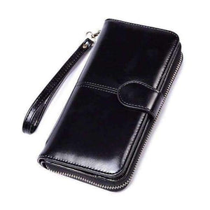 Planet Gates Black L 2018 New Women Oil Wax Leather Wallet Female Purses Big Capacity Hasp Zipper Purse Ladies Long Wristlet Clutch Coin Card Holders