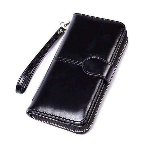 Planet Gates Black L 2018 New Women Oil Wax Leather Wallet Female Purses Big Capacity Hasp Zipper Purse Ladies Long Wristlet Clutch Coin Card Holders