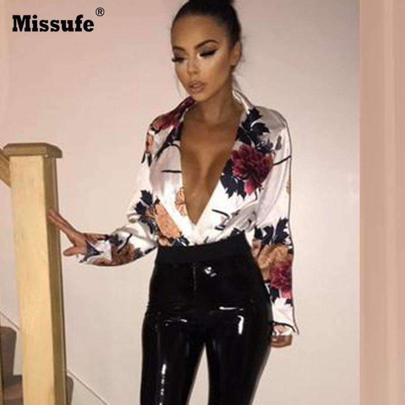 Planet Gates Black / L 7 Colors Notched Elegant Floral Printed Women Bodysuits 2018 Summer Casual Short Jumpsuit Female Overalls Party Bodysuit