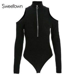 Planet Gates black / L Autumn Black Long Sleeve Bodysuit Winter 2018 Elegant Turtleneck Body Femme Sexy Strapless Hollow Out Bodycon Bodysuits