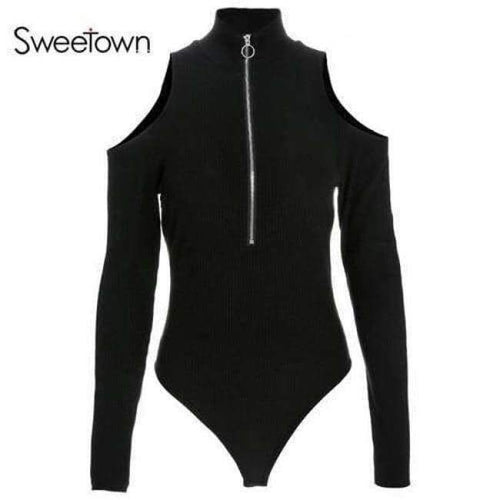 Planet Gates black / L Autumn Black Long Sleeve Bodysuit Winter 2018 Elegant Turtleneck Body Femme Sexy Strapless Hollow Out Bodycon Bodysuits
